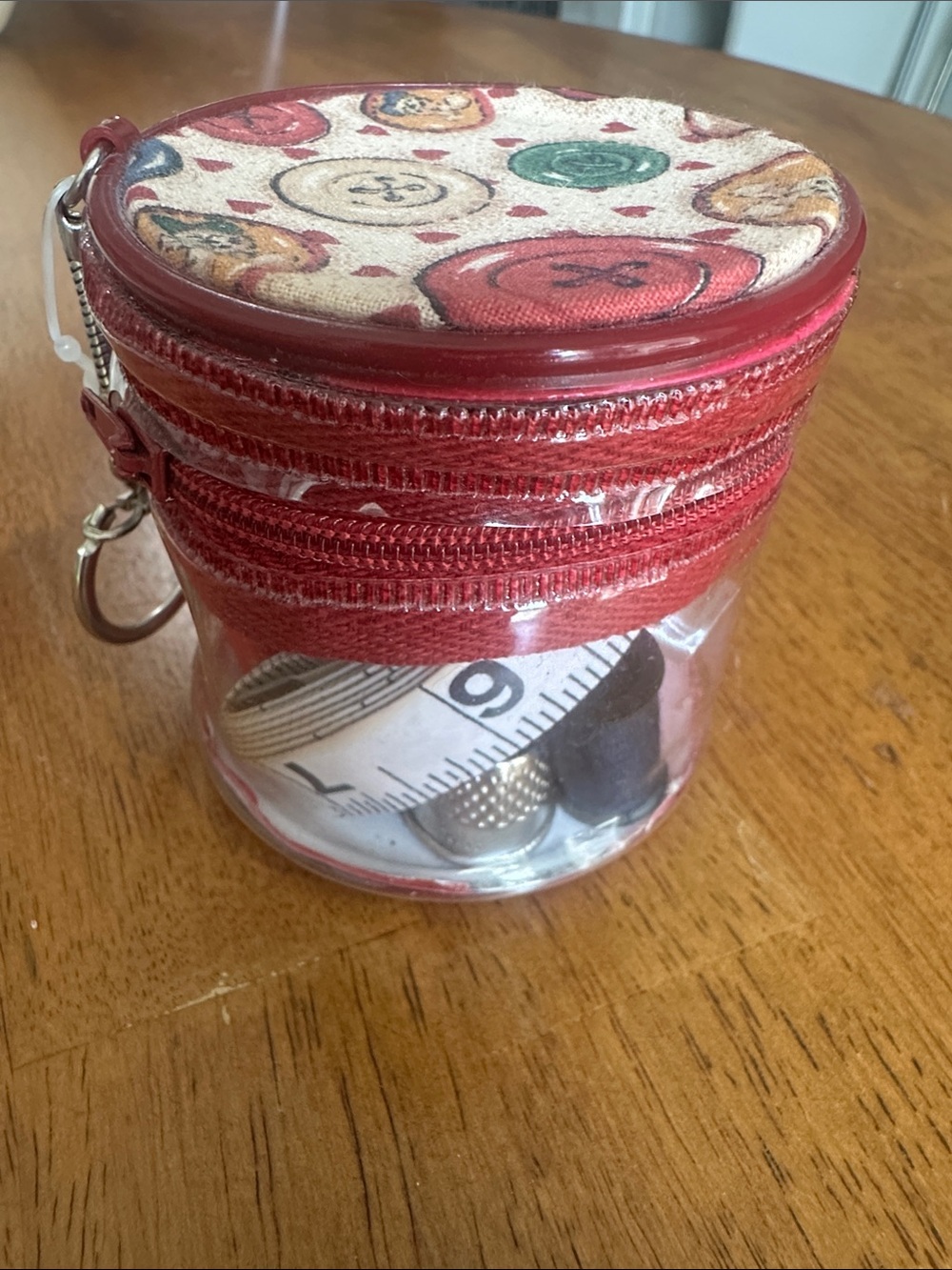 Clear Round Sewing Travel Kit Pouch with Red Trim